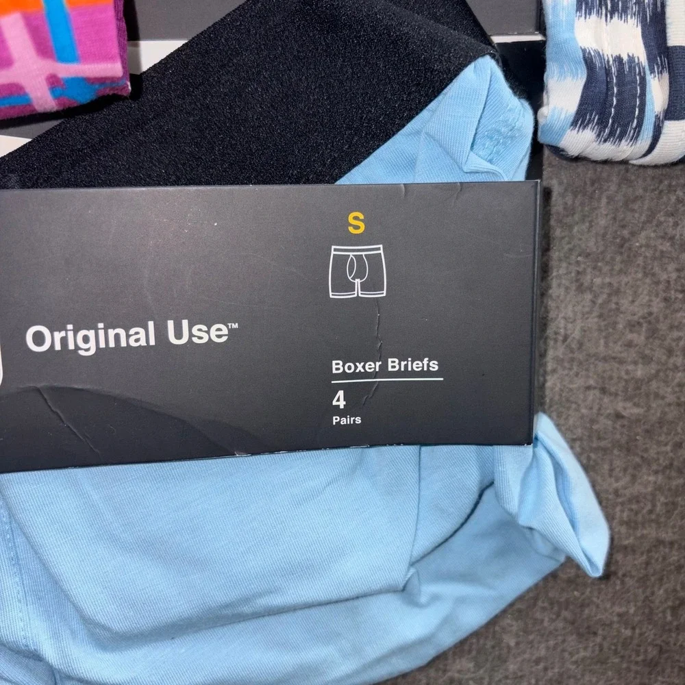 Original Use Mens Boxer Briefs 3 Pack Plaid Solid Blue Purple Size Small NWT